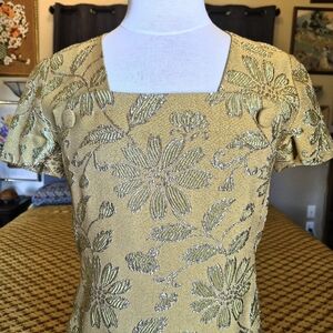 1960s-70s Gold Brocade Party Dress